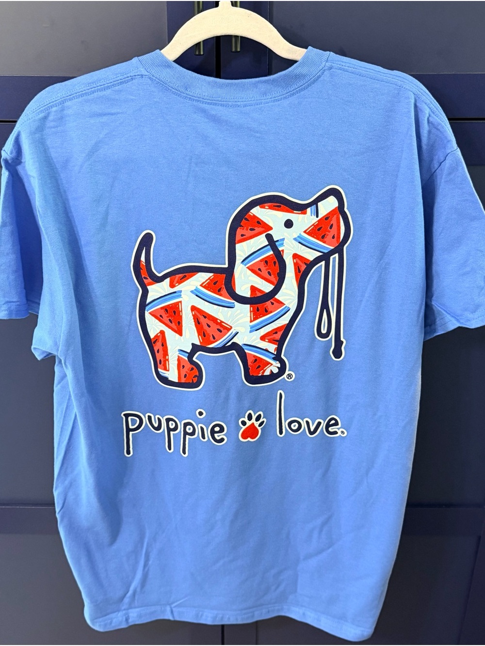 Puppie Love Blue Graphic Dog Tee with Watermelon Pup